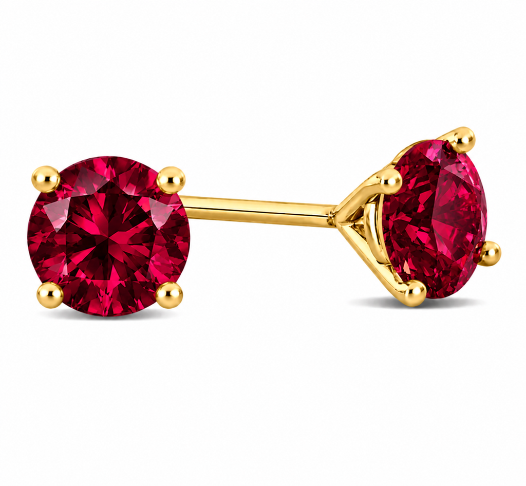 My First Lab Grow Ruby-  Stud Earrings in Solid 14K Gold