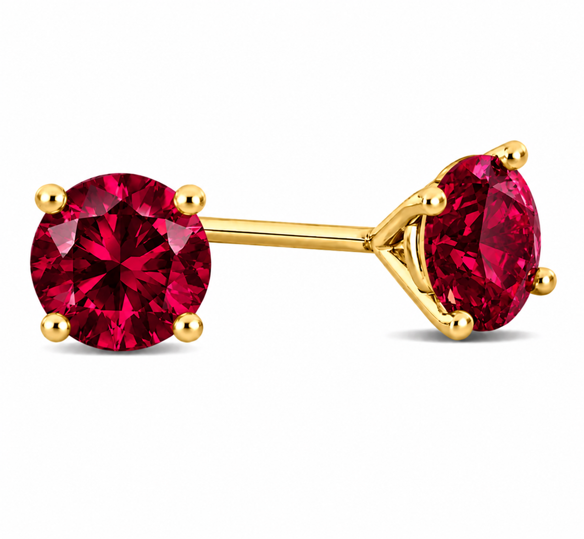 My First Lab Grow Ruby-  Stud Earrings in Solid 14K Gold