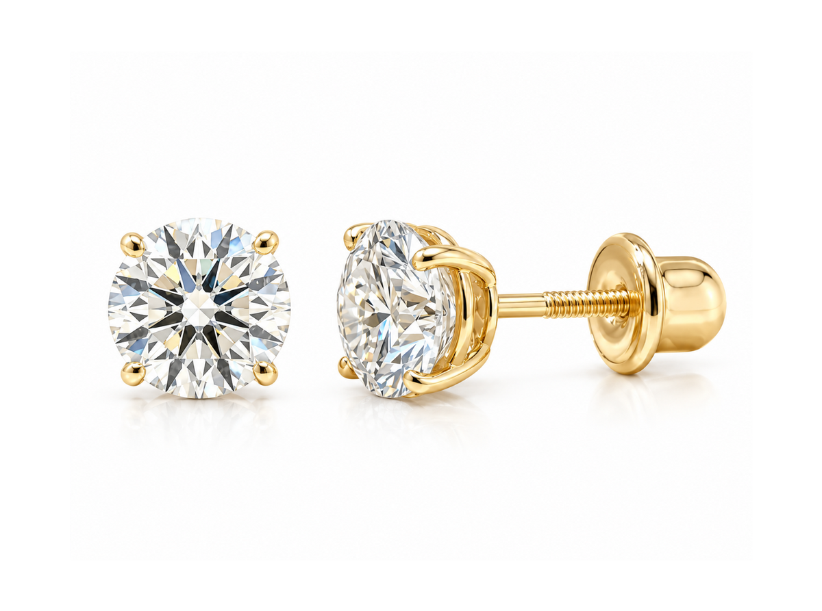 Classic 14K Solid Gold Birthstone Stud Earrings.