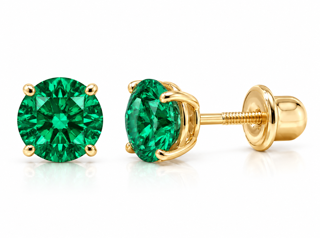 Classic 14K Solid Gold Birthstone Stud Earrings.
