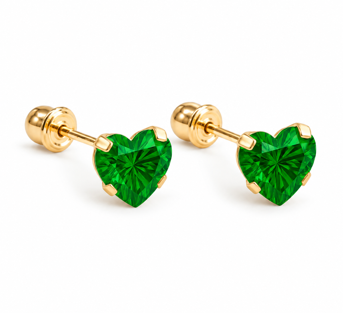 14K Gold Cubic Zirconia Heart Stud Earrings