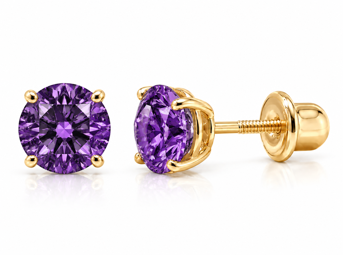 Classic 14K Solid Gold Birthstone Stud Earrings.