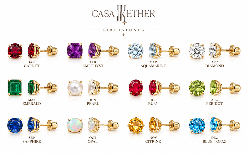 Classic 14K Solid Gold Birthstone Stud Earrings.