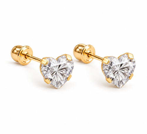 14K Gold Cubic Zirconia Heart Stud Earrings