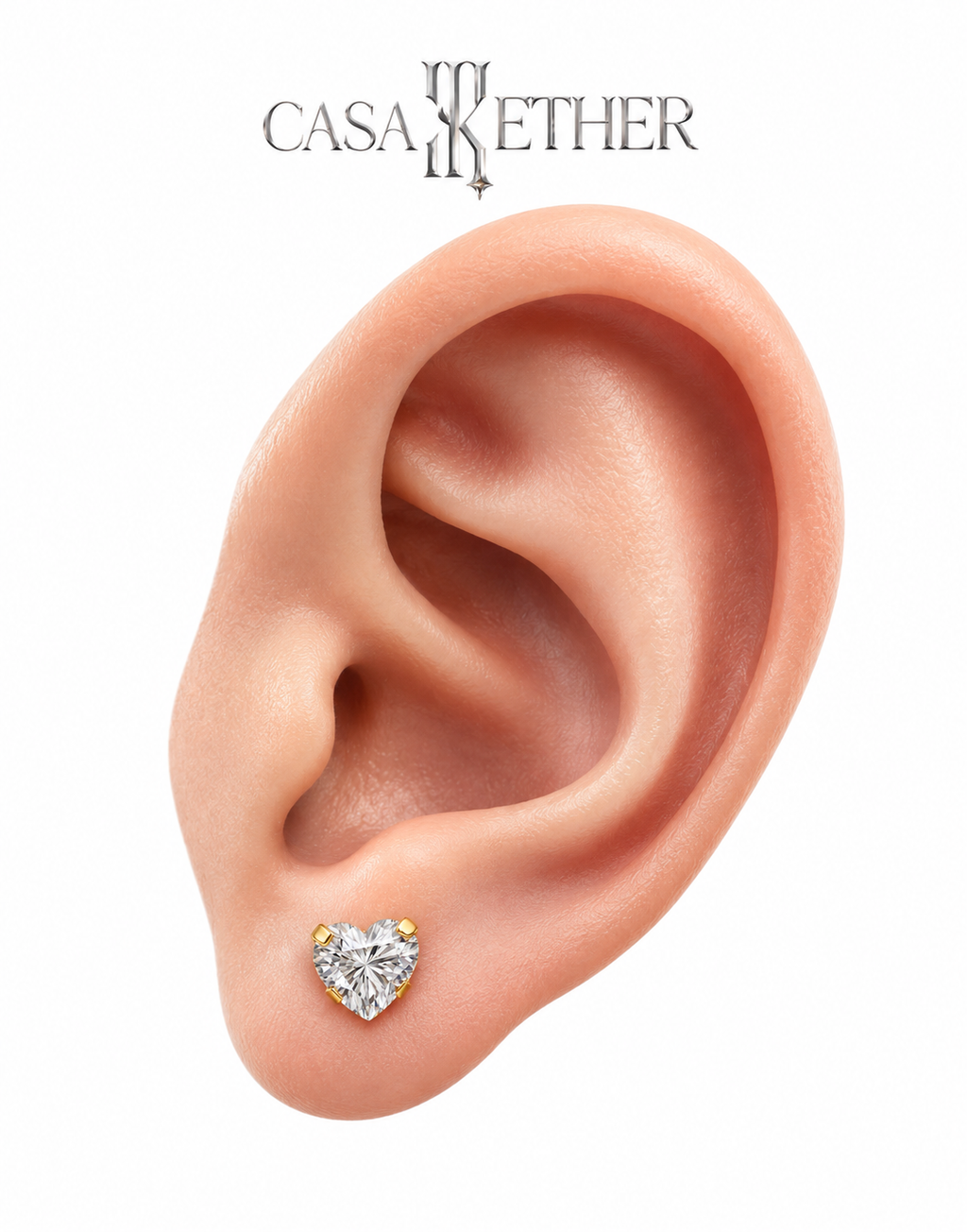 14K Gold Cubic Zirconia Heart Stud Earrings