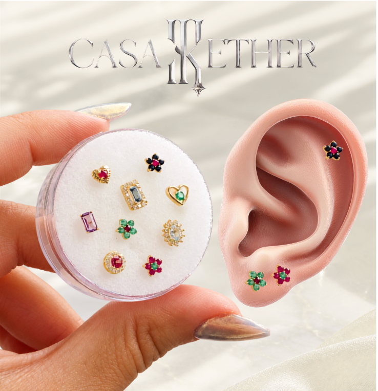 Natural Ruby & Emerald Floral Stud Earrings in Solid 18KT Gold