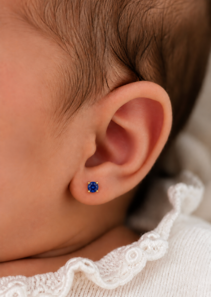 My First Lab Grow  Sapphire-  Stud Earrings in Solid 14K Gold.