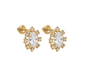 14K Gold Cubic Zirconia Mirrow Stone Oval Stud Earrings