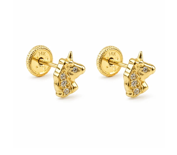 14K Gold Pony Pave Zirconia Stud Earrings.