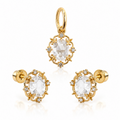 14K Gold Set  Earrings and Pendant  Mirror Design With a Oval Zirconia In The Middle.