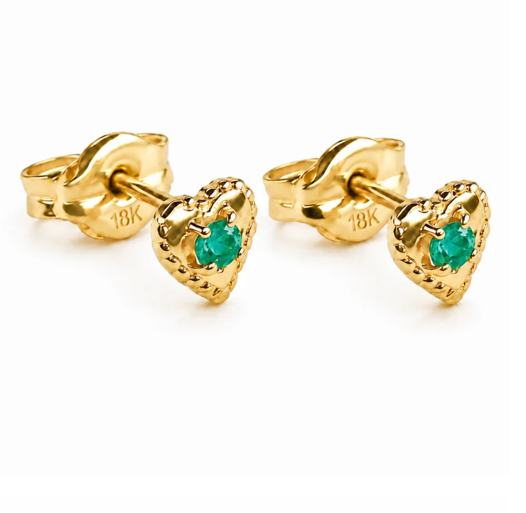 18K Earrings Heart With Natural Stone Ruby,Emerald, Sapphire.