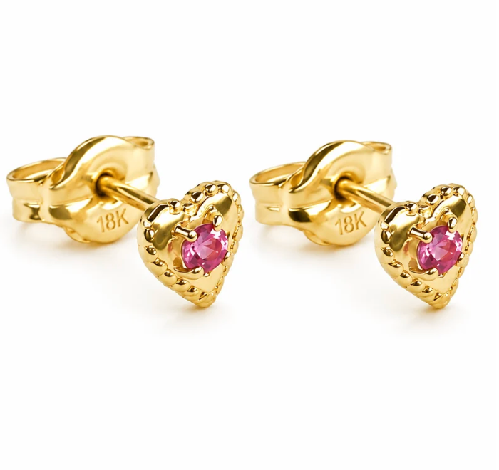 18K Earrings Heart With Natural Stone Ruby,Emerald, Sapphire.