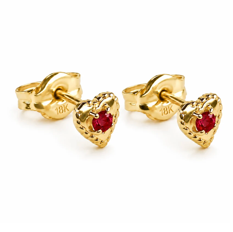18K Earrings Heart With Natural Stone Ruby,Emerald, Sapphire.