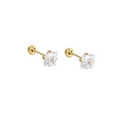14K Gold Basking setting Studs Earrings With Cubic Zirconia 6mm