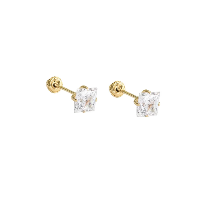 14K Gold Basking setting Studs Earrings With Cubic Zirconia 6mm