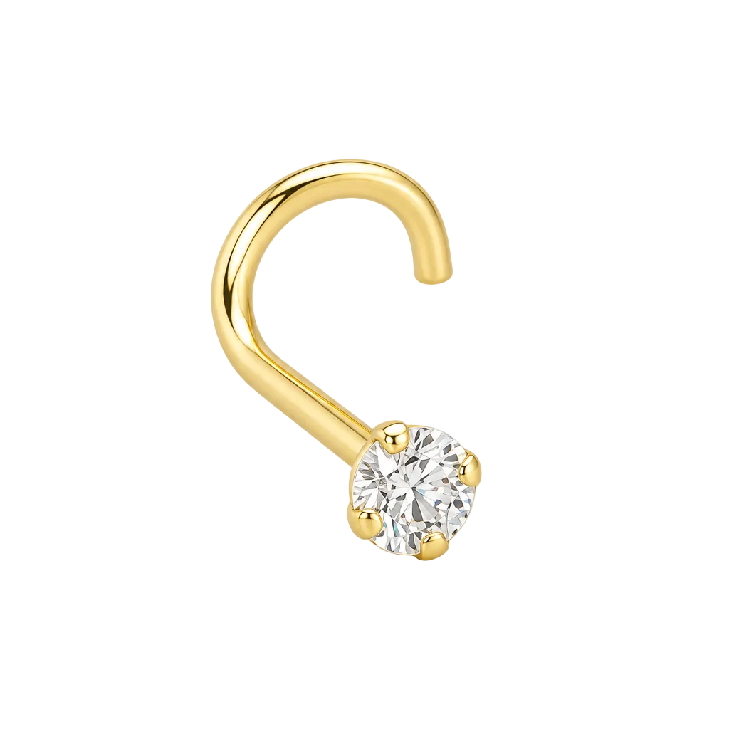 14K Gold Mid-Size Prong-Set CZ Nose Stud