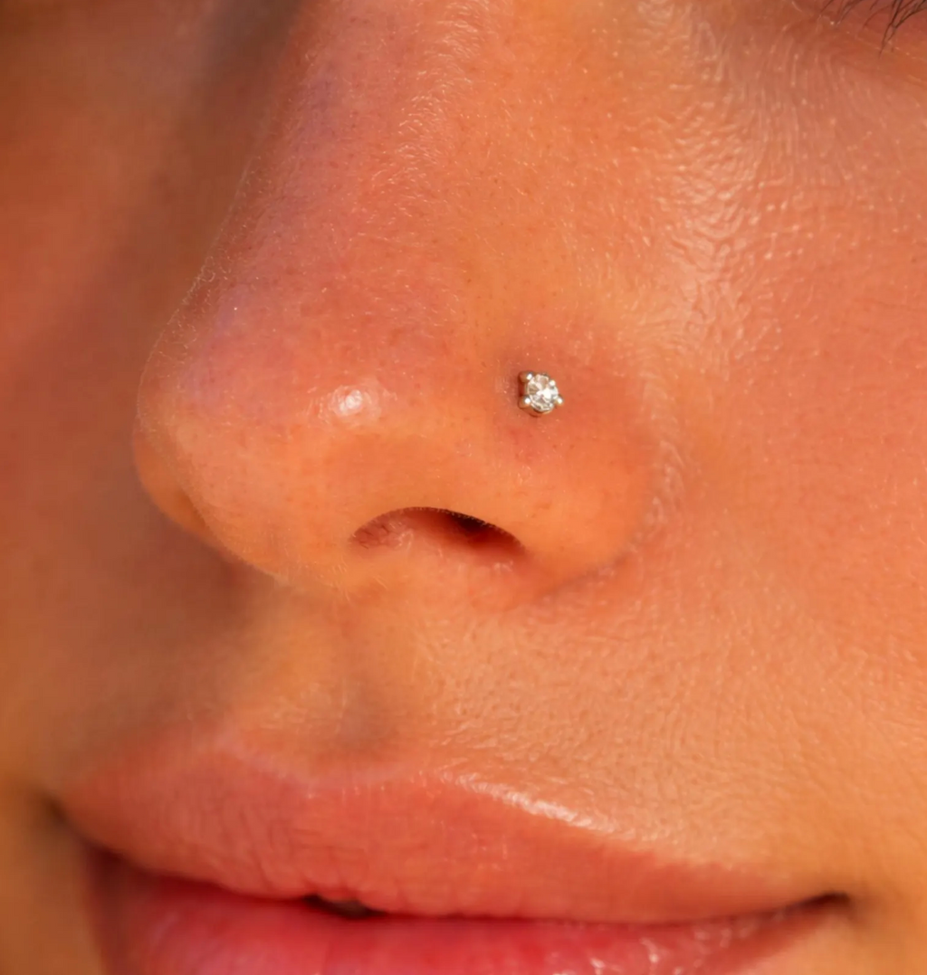 14K Gold Mid-Size Prong-Set CZ Nose Stud