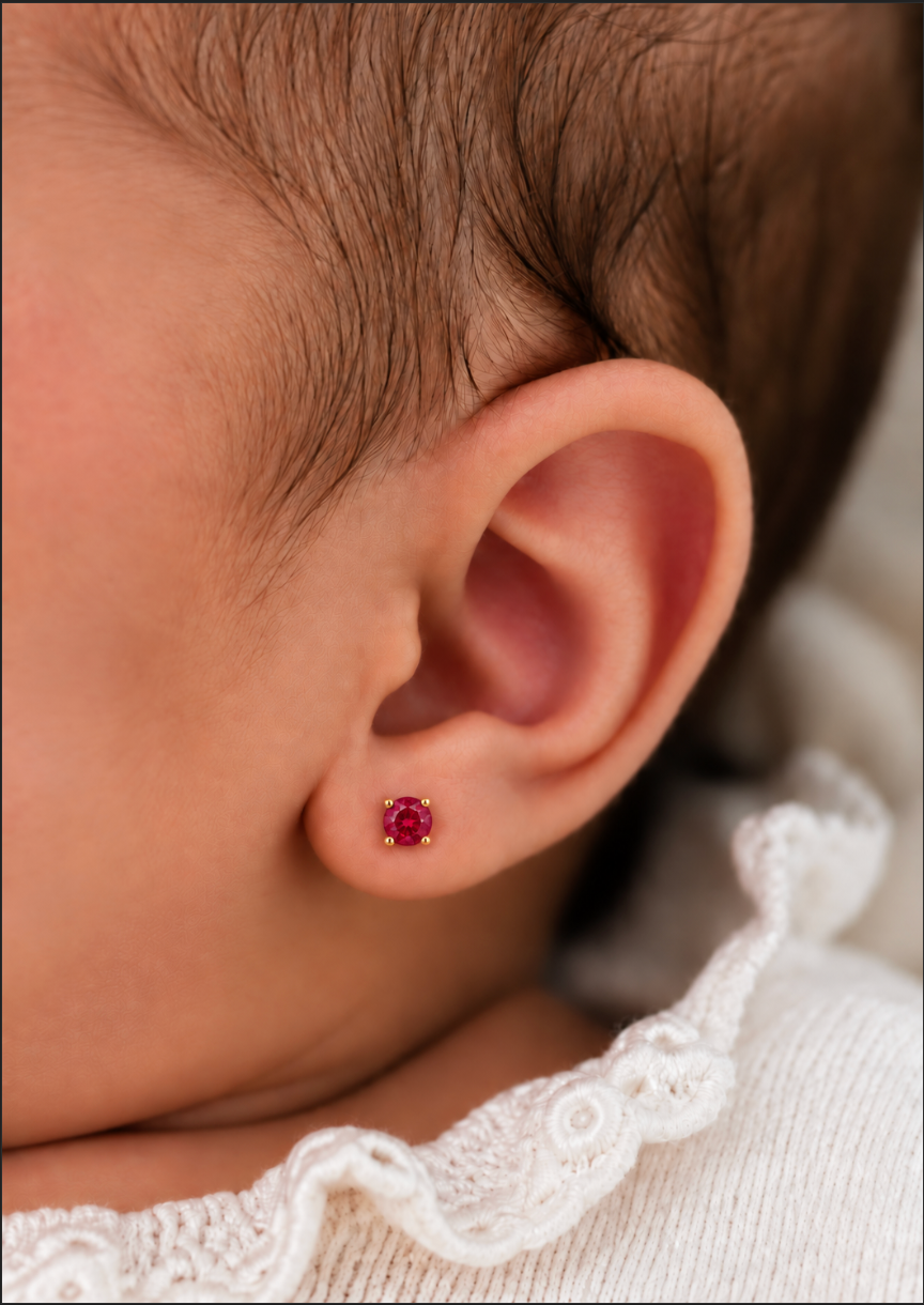 My First Lab Grow Ruby-  Stud Earrings in Solid 14K Gold
