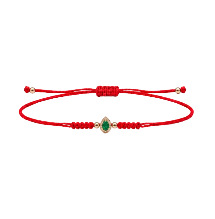14K Gold Emerald and Diamonds Charm Red String Bracelet