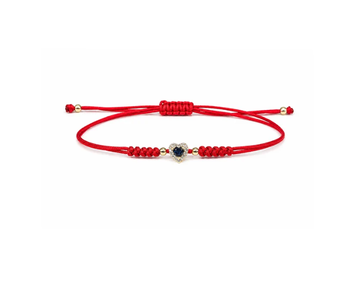 14K Gold Sapphire and Diamonds Charm Red String Bracelet.
