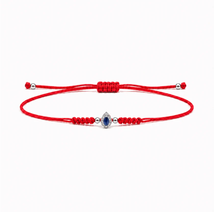 14K Gold Sapphire and Diamonds Charm Red String Bracelet.